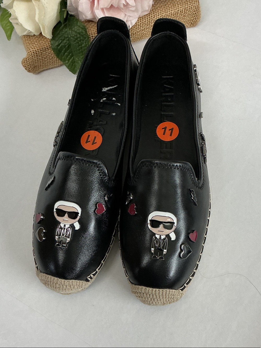 Black Women's Slip-On Espadrilles with Stud & Heart Accents